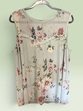 Sage Green Sleeveless Floral Blouse by Apt. 9